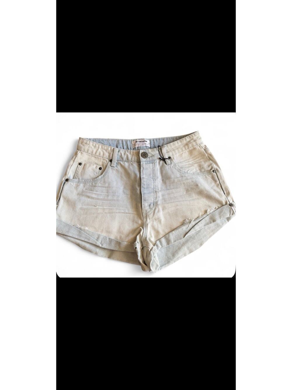 One Teaspoon Mid Waist Bandit Denim Shorts Women’s Size 28 Gray Pockets